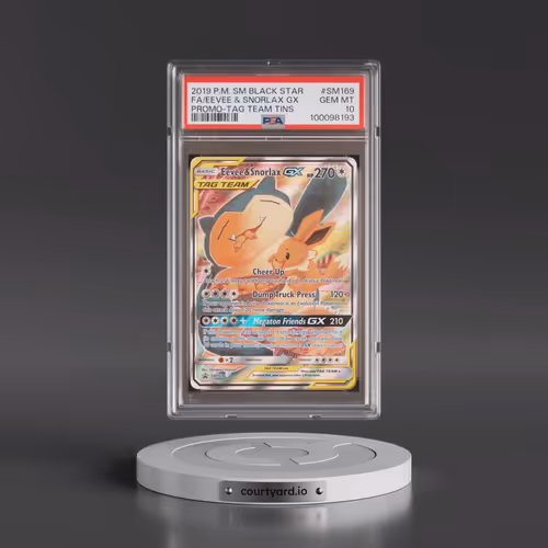 2019 Pokémon SM Black Star Promo #SM169 Eevee & Snorlax GX - Holo Full Art Tag Team Tins (PSA 10 GEM