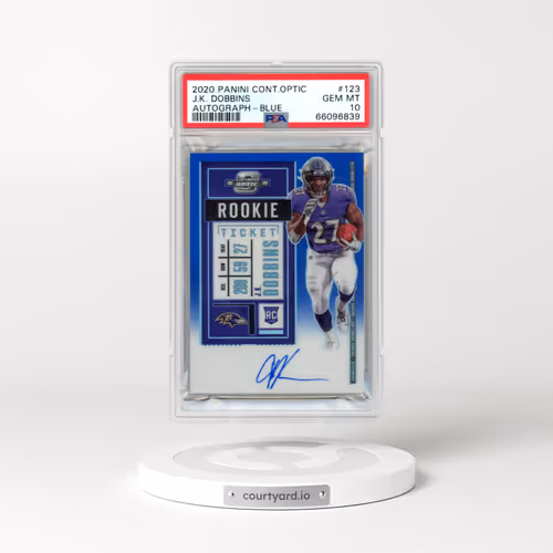 2020 Panini Contenders Optic #123 J.K. Dobbins - Autograph-Blue (PSA 10 GEM MINT)