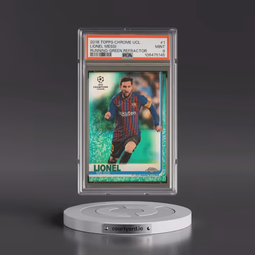 2018 Topps Chrome UEFA Champions League #1 Lionel Messi - Running-Green Refractor (PSA 9 MINT)