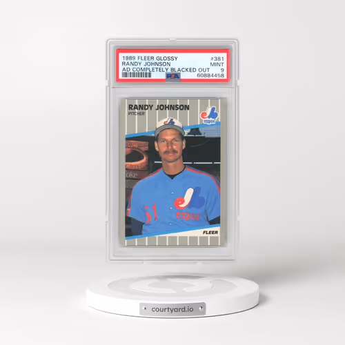 1989 Fleer Glossy #381 Randy Johnson - Ad Completely Blacked Out (PSA 9 MINT)