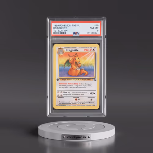 1999 Pokémon Fossil #19 Dragonite - 1st Edition (PSA 8 NM-MT)