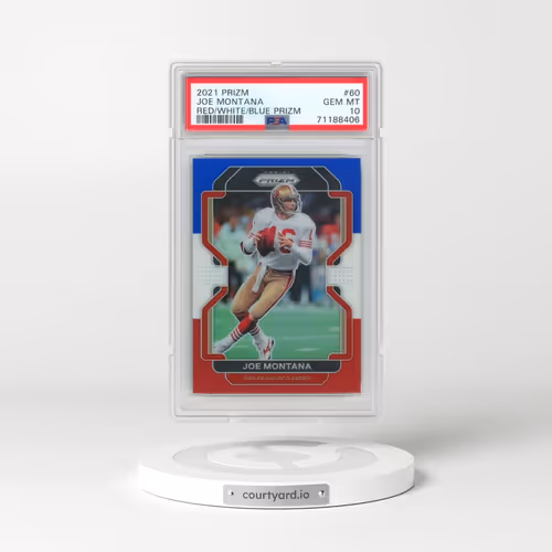 2021 Panini Prizm #60 Joe Montana - Red/White/Blue Prizm (PSA 10 GEM MINT)