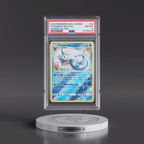 2019 Pokémon Sun & Moon Cosmic Eclipse #42 Vaporeon - Reverse Foil (PSA 8 NM-MT)