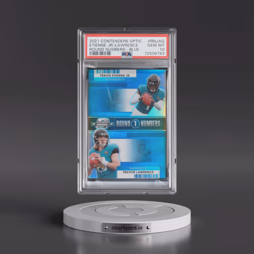 2021 Panini Contenders Optic Round Numbers #RNJAG Travis Etienne Jr./Trevor Lawrence - Blue (PSA 10