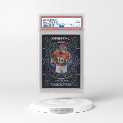 2023 Panini Obsidian Orbital #11 Isiah Pacheco - Electric Etch Purple (PSA 9 MINT)