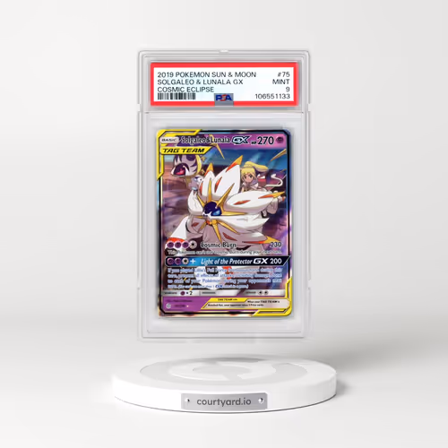2019 Pokémon Sun & Moon Cosmic Eclipse #75 Solgaleo & Lunala GX - Holo (PSA 9 MINT)