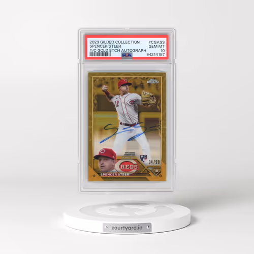 2023 Topps Gilded Collection Topps Chrome Gold Etch Autographs #CGASS Spencer Steer (PSA 10 GEM MINT)