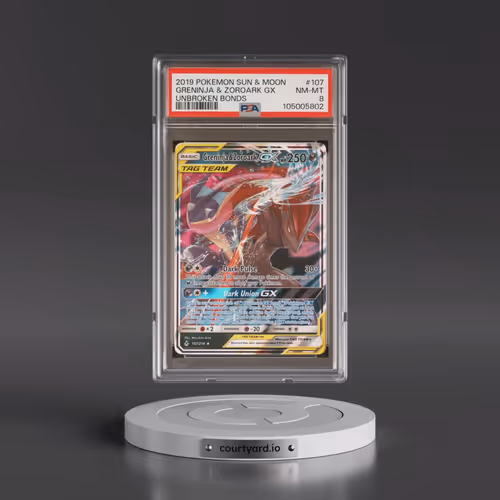 2019 Pokémon Sun & Moon Unbroken Bonds #107 Greninja & Zoroark GX - Holo (PSA 8 NM-MT)