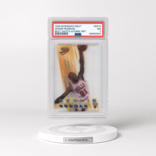 1996 Bowman's Best Best Shots #BS10 Dennis Rodman - Atomic Refractor (PSA 7 NM)