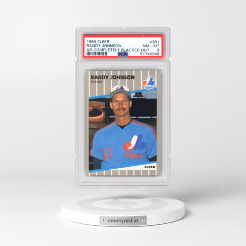 1989 Fleer #381 Randy Johnson - Ad Completely Blacked Out (PSA 8 NM-MT)