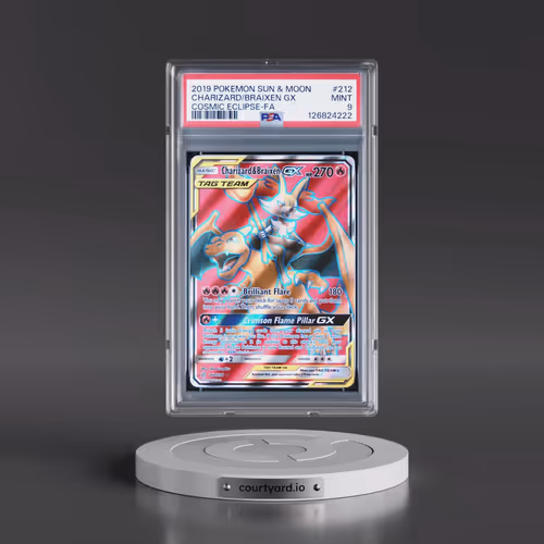 2019 Pokémon Sun & Moon Cosmic Eclipse #212 Charizard & Braixen GX - Holo Full Art (PSA 9 MINT)