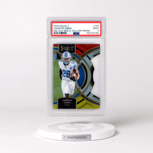 2023 Panini Select #198 Jahmyr Gibbs - Die-Cut Red & Yellow Prizm (PSA 9 MINT)