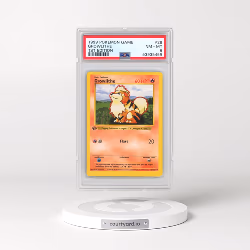 1999 Pokémon Game #28 Growlithe - 1st Edition (PSA 8 NM-MT)