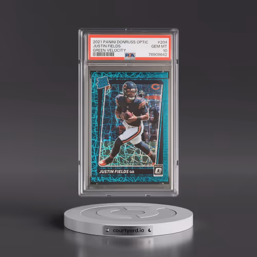 2021 Panini Donruss Optic #204 Justin Fields - Green Velocity (PSA 10 GEM MINT)