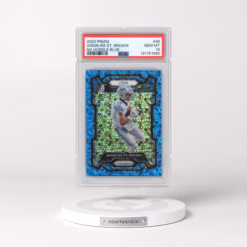 2023 Panini Prizm #96 Amon-RA St. Brown - No Huddle Blue (PSA 10 GEM MINT)