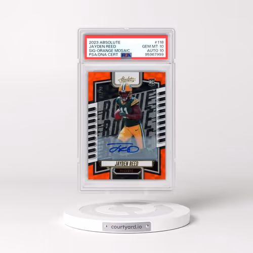 2023 Panini Absolute #118 Jayden Reed - Signature-Orange Mosaic (PSA 10 GEM MINT)