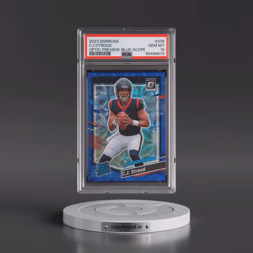 2023 Panini Donruss #339 CJ Stroud - Optic Preview-Blue Scope (PSA 10 GEM MINT)