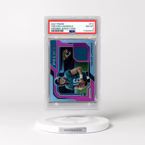2021 Panini Prizm Premier Jersey #PJ1 Trevor Lawrence - Pink (PSA 8 NM-MT)