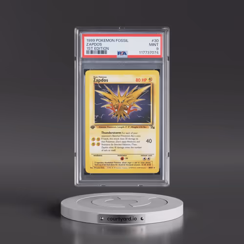 1999 Pokémon Fossil #30 Zapdos - 1st Edition (PSA 9 MINT)