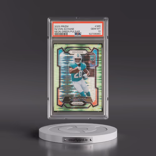 2023 Panini Prizm #365 DE'Von Achane - Neon Green Pulsar (PSA 10 GEM MINT)