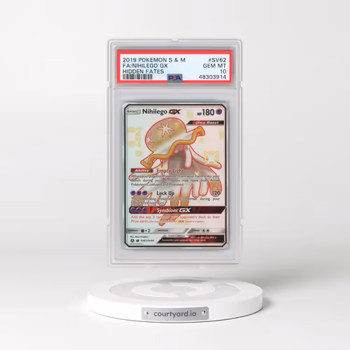 2019 Pokémon Sun & Moon Hidden Fates #SV62 Nihilego GX - Holo Full Art (PSA 10 GEM MINT)