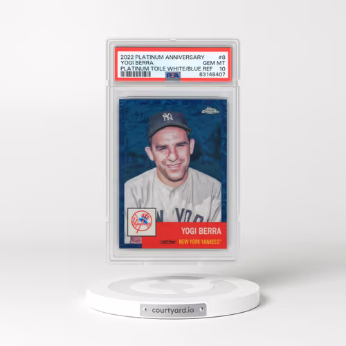 2022 Topps Chrome Platinum Anniversary #8 Yogi Berra - Platinum Toile White/Blue Refractor (PSA 10 GEM MINT)