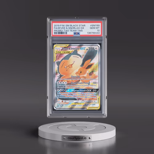 2019 Pokémon SM Black Star Promo #SM169 Eevee & Snorlax GX - Holo Full Art Tag Team Tins (PSA 10 GEM