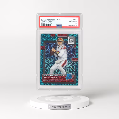 2022 Panini Donruss Optic #277 Brock Purdy - Teal Velocity (PSA 10 GEM MINT)