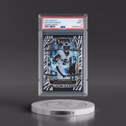 2021 Panini Select #49 DeVonta Smith - Zebra Prizm (PSA 9 MINT)