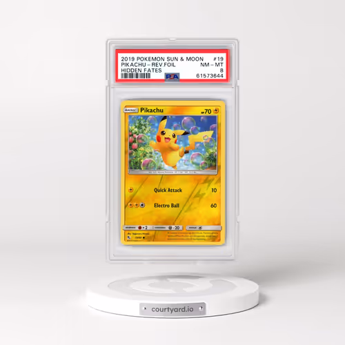 2019 Pokémon Sun & Moon Hidden Fates #19 Pikachu - Reverse Foil (PSA 8 NM-MT)