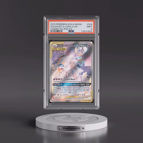 2019 Pokémon Sun & Moon Cosmic Eclipse #216 Solgaleo & Lunala GX - Holo Full Art (PSA 9 MINT)
