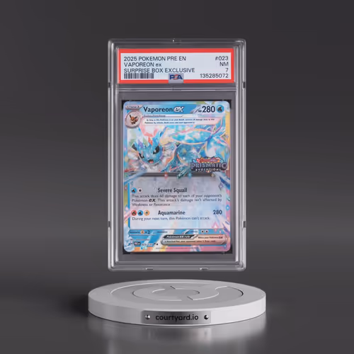 2025 Pokémon Pre EN-Prismatic Evolutions #023 Vaporeon EX - Holo Surprise Box Exclusive (PSA 7 NM)