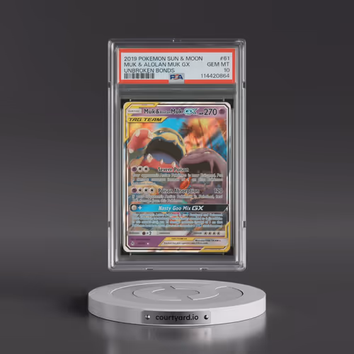 2019 Pokémon Sun & Moon Unbroken Bonds #61 Muk & Alolan Muk GX - Holo (PSA 10 GEM MINT)
