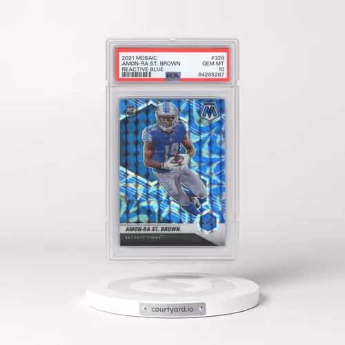 2021 Panini Mosaic #328 Amon-RA St. Brown - Reactive Blue (PSA 10 GEM MINT)