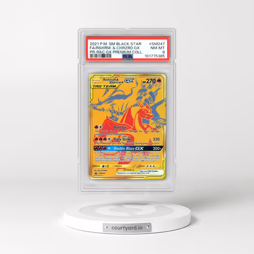 2021 Pokémon SM Black Star Promo #SM247 Reshiram & Charizard GX - Holo Full Art Reshiram & Charizard GX Premium Collection (PSA 8 NM-MT)