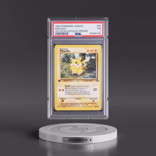 1999 Pokémon Jungle #60 Pikachu - 1st Edition W Stamp Duelist Promo (PSA 7 NM)