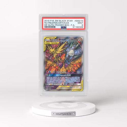 2019 Pokémon SM Black Star Promo #SM210 Moltres & Zapdos & Articuno GX - Holo Full Art Hidden Fates Elite Trainer Box (PSA 9 MINT)