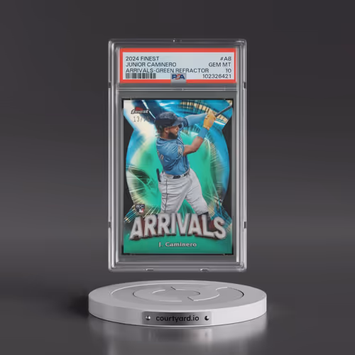 2024 Topps Finest Arrivals #A8 Junior Caminero - Green Refractor (PSA 10 GEM MINT)