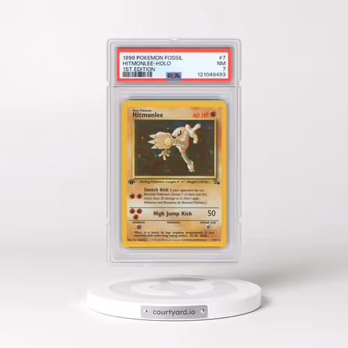 1999 Pokémon Fossil #7 Hitmonlee - 1st Edition Holo (PSA 7 NM)