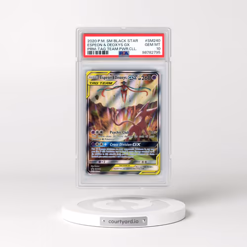 2020 Pokémon SM Black Star Promo #SM240 Espeon & Deoxys GX - Holo Tag Team Powers Collection (PSA 10