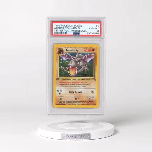1999 Pokémon Fossil #1 Aerodactyl - 1st Edition Holo Prerelease (PSA 8 NM-MT)