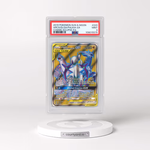 2019 Pokémon Sun & Moon Cosmic Eclipse #220 Arceus & Dialga & Palkia GX - Holo Full Art (PSA 9 MINT)