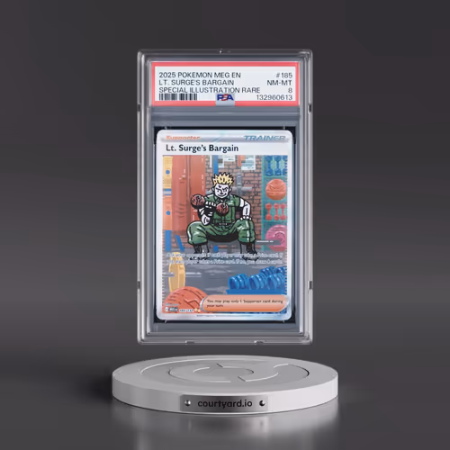 2025 Pokémon Meg EN-Mega Evolution #185 LT. Surge's Bargain - Special Illustration Rare (PSA 8 NM-MT