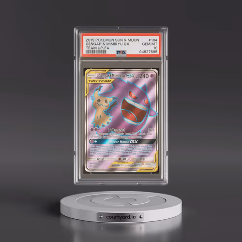 2019 Pokémon Sun & Moon Team Up #164 Gengar & Mimikyu GX - Holo Full Art (PSA 10 GEM MINT)