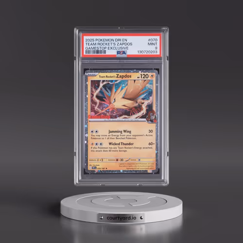 2025 Pokémon Dri EN-Destined Rivals #070 Team Rocket's Zapdos - Gamestop Exclusive (PSA 9 MINT)