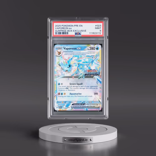 2025 Pokémon Pre EN-Prismatic Evolutions #023 Vaporeon EX - Holo Surprise Box Exclusive (PSA 9 MINT)