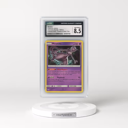2019 Unbroken Bonds #75/214 Mewtwo - Costco Exclusive (Cos. Holo) 5-Pack Tin (CGC 8.5 NM-MT+)