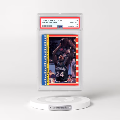 1987 Fleer Sticker #9 Mark Aguirre (PSA 8 NM-MT)