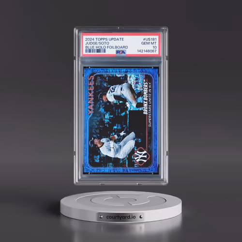 2024 Topps Update #US181 Aaron Judge/Juan Soto - Blue Holo Foilboard (PSA 10 GEM MINT)