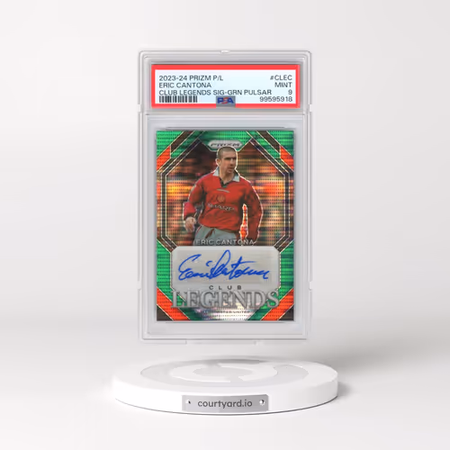 2023-24 Panini Prizm Premier League Club Legends Signatures #CLEC Eric Cantona - Green Pulsar (PSA 9